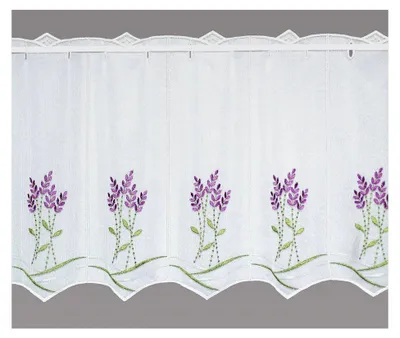 Produktbild von Bestickte Kurzgardine Lavendel in weiß-lila-grün | Transparente Küchengardine | Höhe x Breite 55 x 80 cm