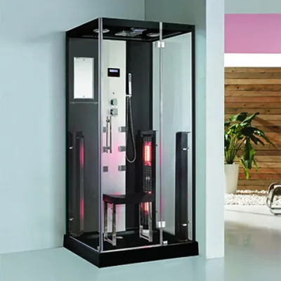 Immagine prodotto di PureHaven 2in1 doccia a vapore e sauna a infrarossi 100x90x215 cm struttura in alluminio accessori completi sedile doccia tropicale funzione radio massaggio nero