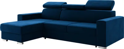Produktbild von MEBLINI Schlafcouch mit Bettkasten - Ecksofa mit Schlaffunktion - Sofa mit Relaxfunktion und Kopfstützen - Couch L-Form - Eckcouch - Wohnlandschaft - VOSS - 242x168x79cm Links - Blau Samt