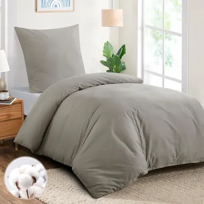 Produktbild von Bettwäsche-Set Baumwolle Taupe 155x220 cm mit Kissenbezug 80x80 cm mit Reißverschluss
