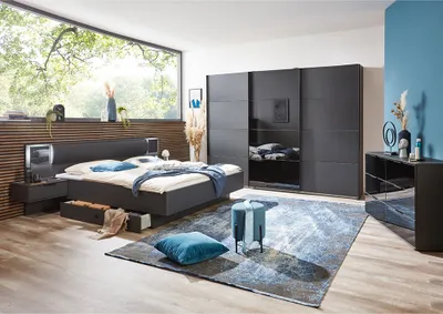Produktbild von Schlafzimmer Set BRIXEN-43 mit Schubkastenkommode in graphit mit schwarz