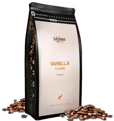 Productafbeelding van Gemalen koffie 500 g, vanillesmaak, verrijkt met 100% Arabica bonen, vers gebrand voor gebruik in een volautomatische koffiemachine + onderzetter