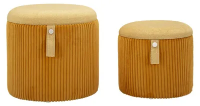 Immagine prodotto di Set 2 pouf contenitore Bolzano in velluto a coste senape Ø38x38 e Ø32x28 cm