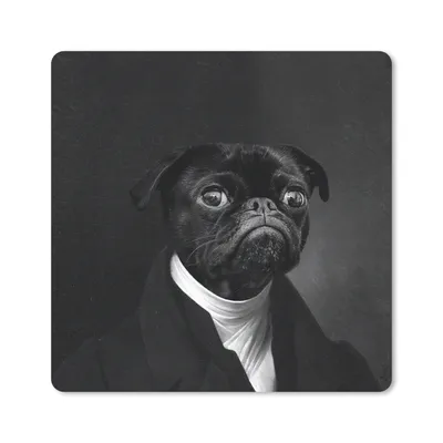 Produktbild von MuchoWow® Mauspad Mousepad Alte Meister - Mops - Schwarz und Weiß 20x20 cm - Mousepads - Maus Mat - Pad - Mausunterlage - Desk Mat - Bureauartikeln