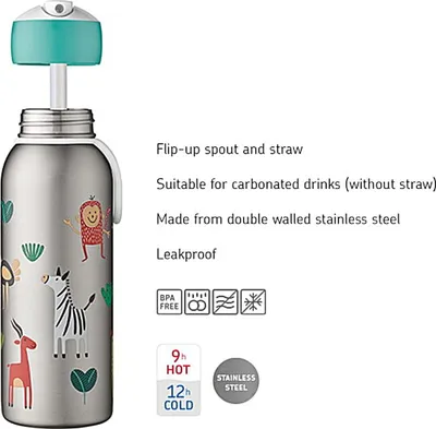 Imagen del producto de Botella térmica Mepal Campus de 350 ml con tapa abatible, diseño: flores y mariposas