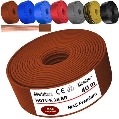 Image de Câble d'alimentation de 40 mètres, type H07 V-K, couleur marron, avec un seul fil de 16 mm², flexible