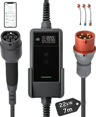 Obrázek produktu pro Přenosná nabíječka EV, max. výkon 22 kW, nastavitelný proud, 7 m s 3 adaptéry, typ 2-b