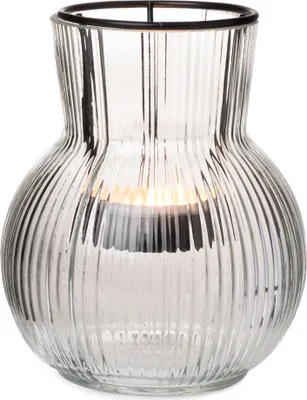 Produktbild von 2x Windlicht Rillen Glas mit Teelichthaltereinsatz klar Ø11cm H12,5cm