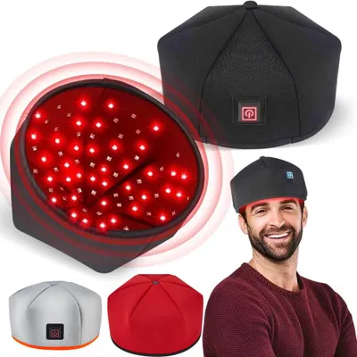 Produktbild von LED Rotlicht Haarkappe 660 nm & 850 nm Infrarot, Lichttherapie Kappe, rotes Anti-Haarausfall-Licht für Kopfhaut, Haarpflege, Schwarz