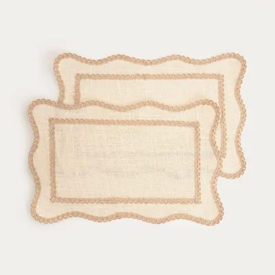 Produktbild von HOMLA CALMA ecrufarbene Tischsets mit dekorativem Jutebesatz, 2er-Set. 30x45 cm