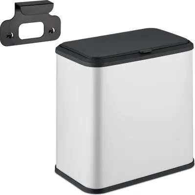 Immagine prodotto di Cestino Relaxdays, 5 l, da appendere, con secchiello interno, per cucina e bagno, metallo, plastica, cestino angolare per prodotti cosmetici, bianco