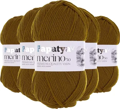 Papatya Merino50 Winterwolle 5 x 100g Strickgarn 50% Wolle Oeko-Tex Häkelgarn Farbwahl ocker