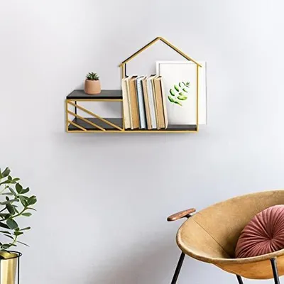 Zdjęcie produktu dla Półka ścienna Tabor Black/Gold 47 x 34 x 12 cm