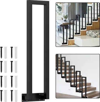 Zdjęcie produktu dla Ikodm 110 cm, poręcz schodowa w kształcie litery U, czarna, z rurą kwadratową, montowana z boku