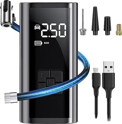 Immagine prodotto di Pompa d'aria per auto, gonfiaggio automatico, design multifunzionale, senza fili, a batteria