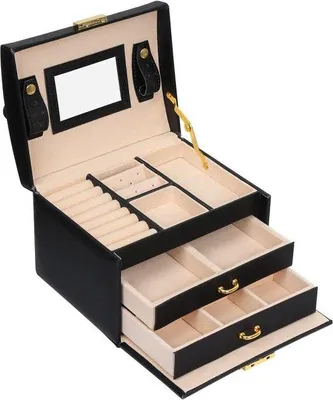 Produktbild von Famanu Schmuckbox - Schmuckaufbewahrung mit 3 Ebenen - Schwarz