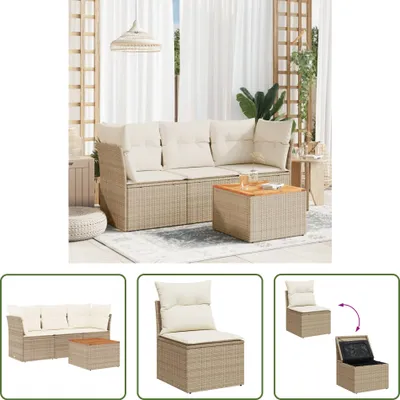 Produktbild von The Living Store 4-tlg. Garten-Sofagarnitur mit Kissen Beige Poly Rattan
