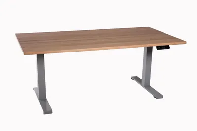 Zdjęcie produktu dla Biurko z regulacją wysokości jasnoszare Blat z litego drewna bukowego 160x80cm