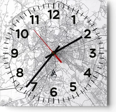 Produktbild von Wanduhr - Quadrat - Glasuhr - Stadt Karte Rom - 40x40cm - Schleichendes Uhrwerk - Lautlos - zum Aufhängen bereit - Dekoration Modern - Wanddekoration aus Glas - C4AC40x40-4682
