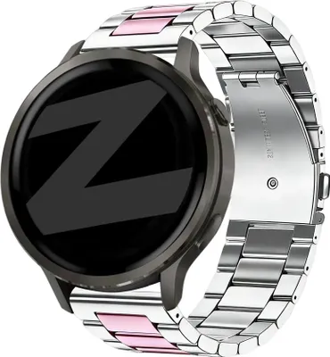 Produktbild von Bandz Stahlarmband „Classic“, passend für Garmin Vivoactive 4s / Vivomove 3s / Venu 4 – 41 mm / Venu 3s / Venu 2s / Forerunner 265s – Schwarz/Pink