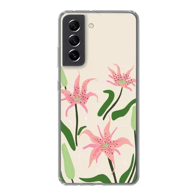 Produktbild von MuchoWow® Handyhülle Schutzhülle Hülle für Samsung Galaxy S21 FE Blume - Rosa - Blätter Silikon Softcase Handy Hülle - Mobiltelefonhülle