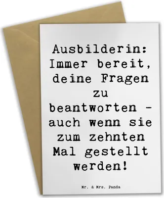 Produktbild von Mr. & Mrs. Panda Grußkarte Spruch Ausbilderin Geduld - Weiß - Geschenk, Mentorin, Berufsgestaltung, Beileidskarte, Azubi Betreuung, einladungskarten, weihnachtskarten