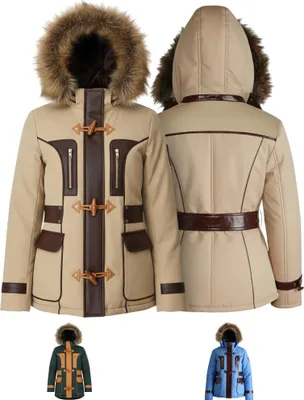 Produktbild von Damenjacke Jacke winterjacke mit aufgenähten Lederstreifen und webpelz, Farbe:Beige, Größe:40/L