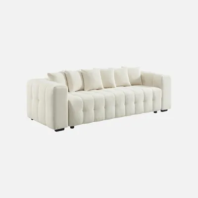 Produktbild von sweeek - 3-Sitzer Schlafsofa mit Stauraum und strukturiertem Bouclé-Bezug - Weiß