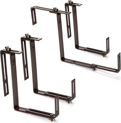 Produktbild von Famanu Halter für Blumenkästen - flexible Metallbefestigung für Balkon und Balustrade - 2-fach verstellbar - ohne Bohren (4 Stück - dunkelbraun)