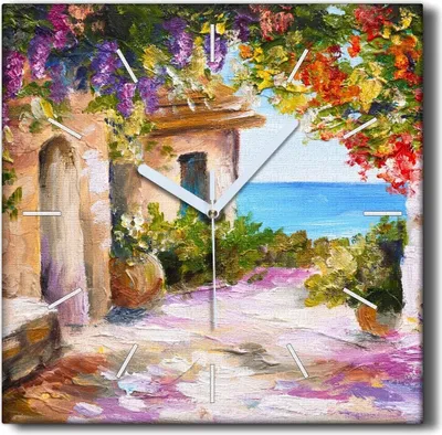 Produktbild von Coloray Hodiny Unikátní 30x30 cm  Tiché hodiny Pro obývací pokoj a kuchyň Nástěnné hodiny Plátno Černé ručičky hodin - Květiny mořských domů