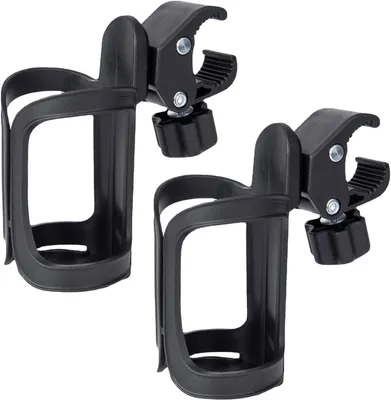 Image de Porte-gobelet pour poussette, vélo, fauteuil roulant, lot de 2, réglable, en nylon, noir, 8 cm x 15 cm