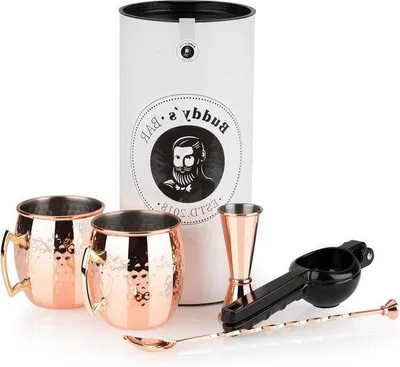 Immagine prodotto di Set regalo in rame con muddler e zestatore per Moscow Mule - 2 pezzi - 500 ml - confezione regalo inclusa