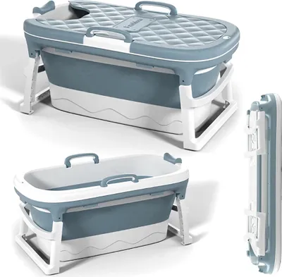 Zdjęcie produktu dla Wanna Składana Silikonowa Niebieska Przenośna Kąpiel Domowe SPA 110cm