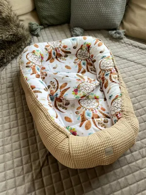 Produktbild von Waffelpique TAUPE Braun/ Trumfänger BOHO. Babynestchen Unterlage 2 Tlg SET Babynest Wicleklunterlage Reisebett Babydecke Babyausstattung 2 Seitig
