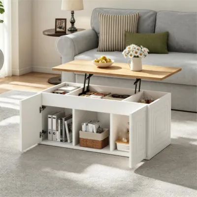 Produktbild von Couchtisch mit zwei Schranktüren Beistelltisch,Sofatisch, Kaffeetisch 46 x 95 x 45 cm