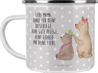 Produktbild von Mr. & Mrs. Panda Pott Bär Kind - Grau Pastell - Geschenk, becher emaille, Haferl, Tasse, Mama, Mutter, Muttertag, Oma, Teetasse