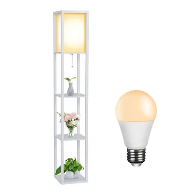 Produktbild von 3 Ebene Stehlampe Stehleuchte Standleuchte standlampe Bodenlampe, E27 Innenbeleuchtung für Schlafzimmer Wohnzimmer Holz Regal Weiß 160cm