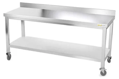 Produktbild von Arbeitstisch aus Edelstahl, 1800 x 600 mm, mit Rollen, - GOLDINOX