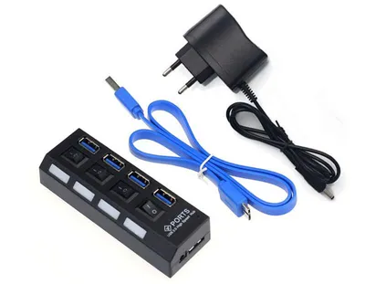 Produktbild von HOPE R USB 3.0 4-portowy HUB, 5 Gb/s, z przełącznikami, z zasilaczem