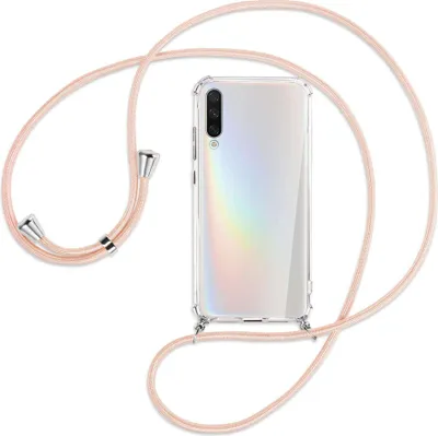 Produktbild von Handykette Backcover-Schutzhülle mit Band (Metall silberfarben) für Xiaomi Mi A3 / Mi CC9e - rose peach