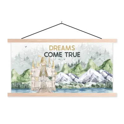 Produktbild von MuchoWow® Textilposter Sprichwörter - Träume werden wahr - Zitate - Kinder - Baby - Jungen - Mädchen 120x60 cm mit holzfarbenen Rahmen - Klemmleiste