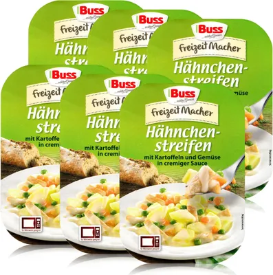 Produktbild von Buss Hähnchen-streifen mit Kartoffeln & Gemüse 300g - Fertiggericht (6er Pack)
