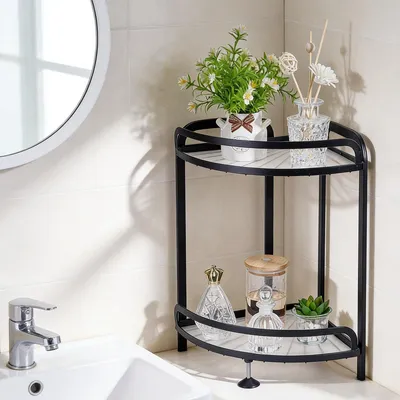 Produktbild von Set aus 2 Eckregalen für Badezimmer und Küche - Organizer mit 2 Ebenen