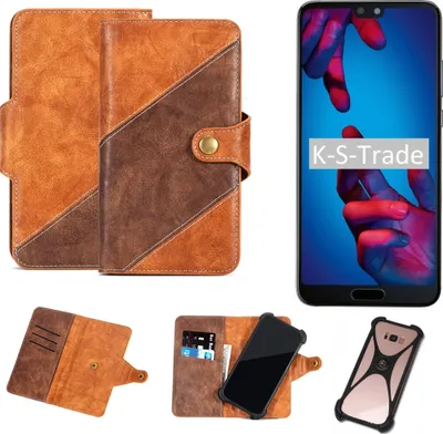Produktbild von K-S-Trade Handy-Hülle Schutz-Hülle Bookstyle Case Wallet-Case kompatibel mit Huawei P20 Handy Cover Bumper Kantenschutz Smartphone dunkelbraun braun
