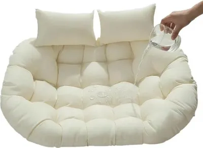 Image de Coussin pour fauteuil suspendu double 150 × 110 cm, coussin d'assise imperméable et rembourré avec coussin d'appui-tête pour terrasse et jardin, beige