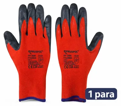 Produktbild von PRUSPOL Arbeitshandschuhe mit rotem Latex-Grip, Größe XS – robuster Schutz für präzises Arbeiten