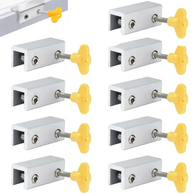 Imagen del producto de 9 cierres de seguridad para ventanas con llave - Cierres para ventanas correderas - Modelo largo - Ajustables - Para puertas y ventanas correderas - Tornillos de 12 mm