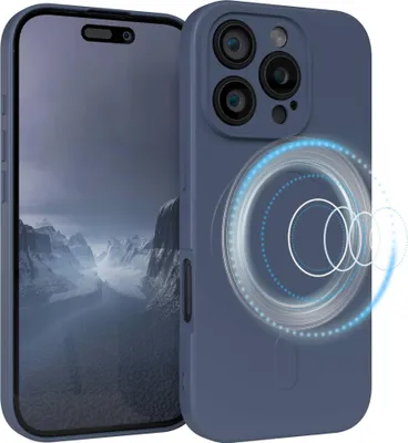 Produktbild von EAZY CASE - Silikonhülle magnetisch für Apple iPhone 16 Pro, Hülle Silikon, weich stoßfeste Magnet Handyhülle, Schutzhülle mit Kameraschutz, TPU Bumper in Dunkelblau