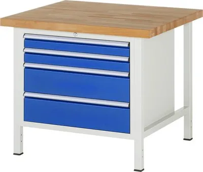Produktbild von Werkbank mit 4 XL Schubladen - Teilauszug - 90:2 / 180:2 - 840 x 1.000 x 900 mm (HxBxT) - Traglast 1.250 kg - Buche