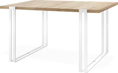 Obrázok produktu pre Rozťahovací jedálenský stôl - Veľký stôl v loftovom štýle s bielymi kovovými nohami 160 až 260 cm - Priemyselný stôl do obývačky - Spacesaver - dub sonoma - 160 x 90 cm